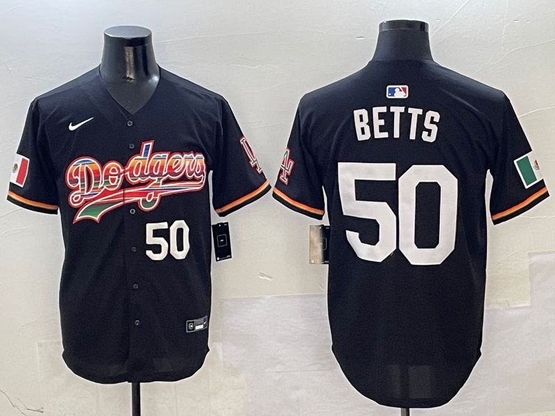 Men Los Angeles Dodgers 50 Betts Black rainbow Nike 2025 MLB Jersey style 5